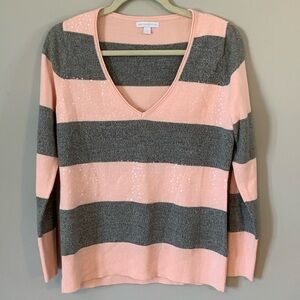 New York & Company pink and gray v neck sweater sequins office date night career